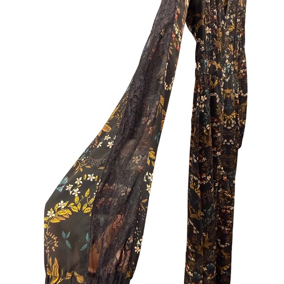 Fairy Whimsigoth S Sheer Black Floral Maxi Romper Dress Lace Ethereal Festival - Picture 6 of 11